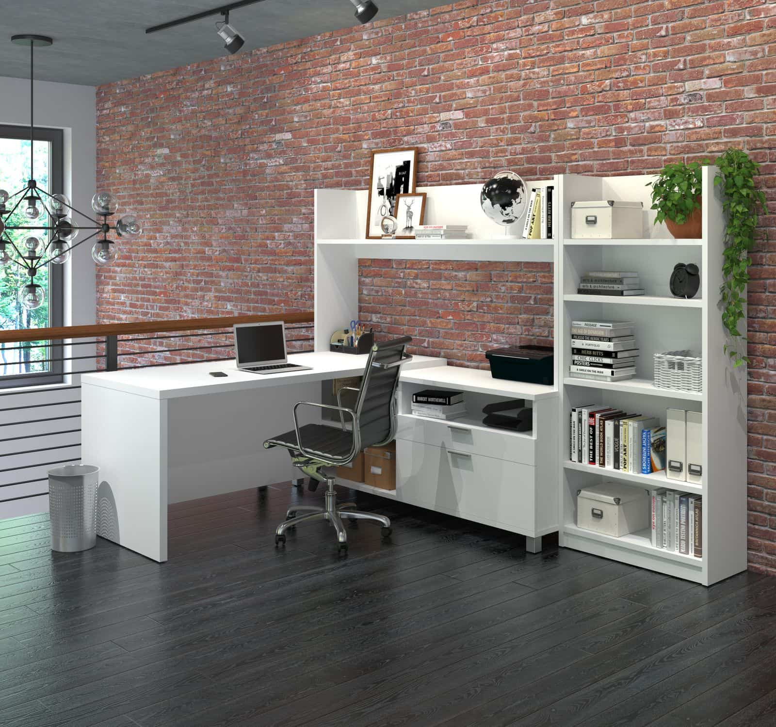 Bestar L-shaped desk with bookcase