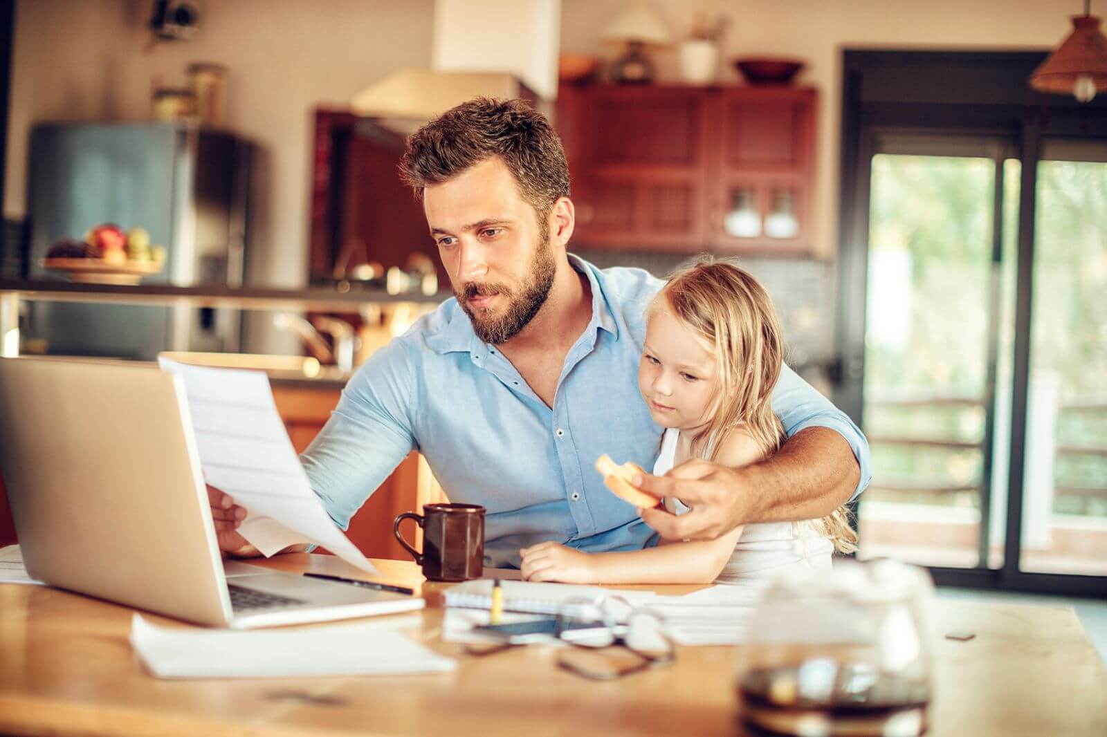 Father working from home