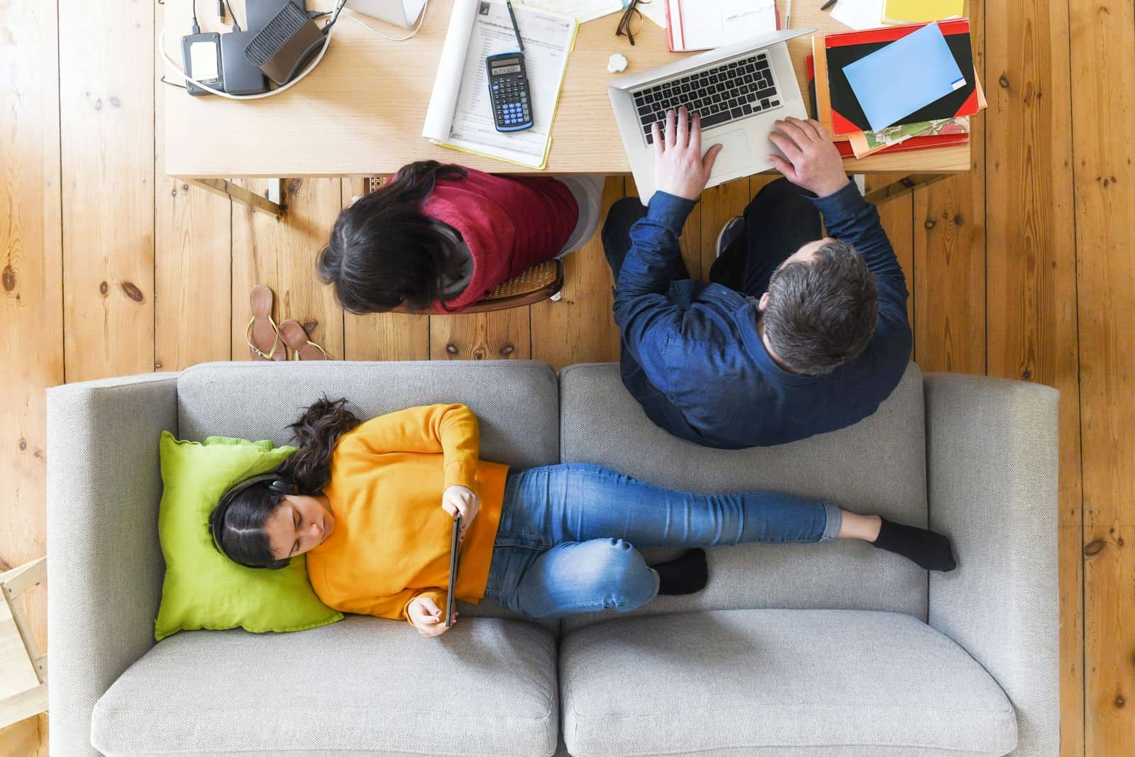 Family working at home together