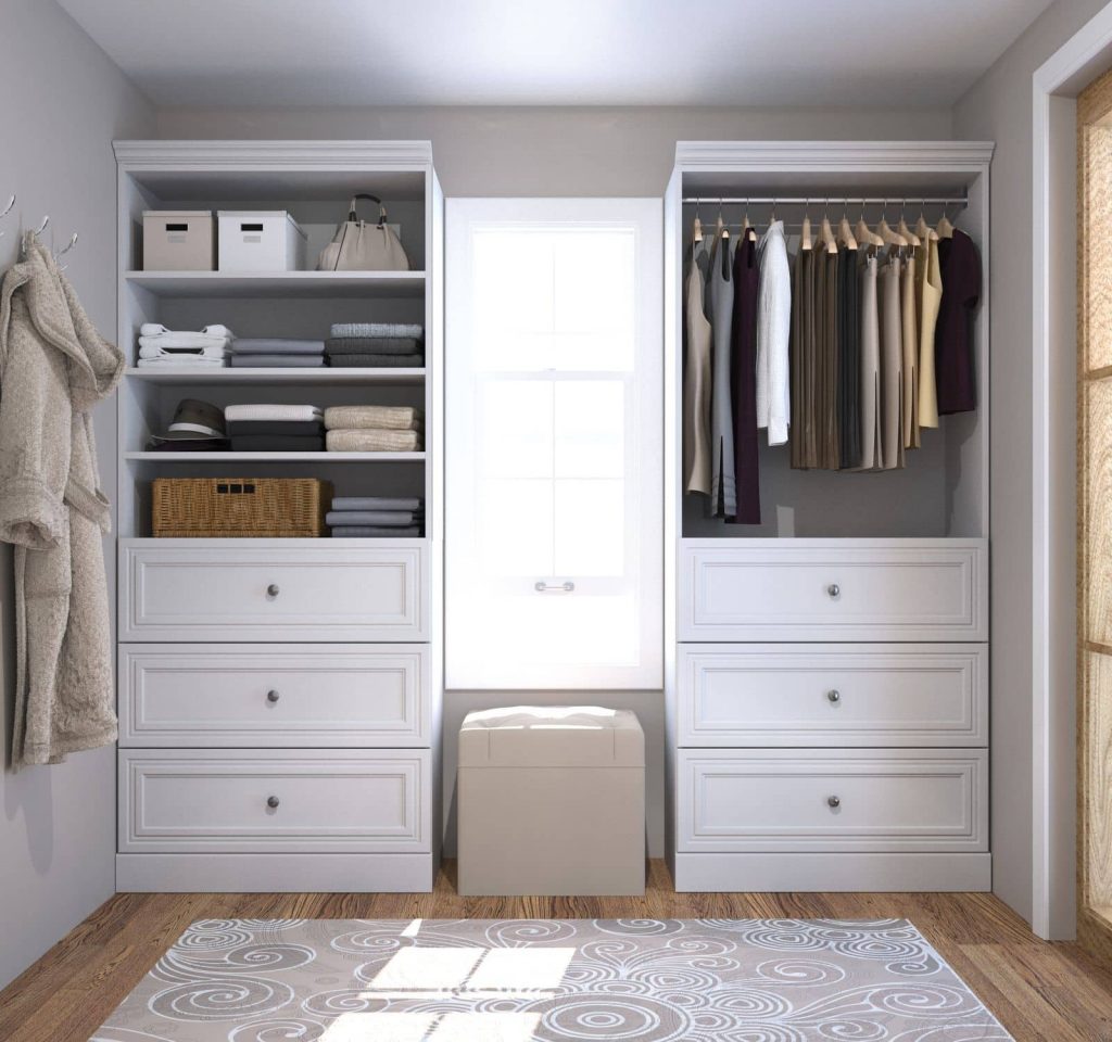 Walk-in closet with Bestar closet organizer