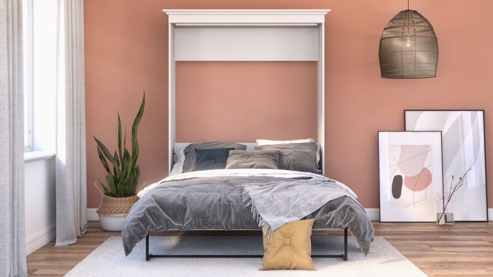 Chambre contemporaine avec un mur corail