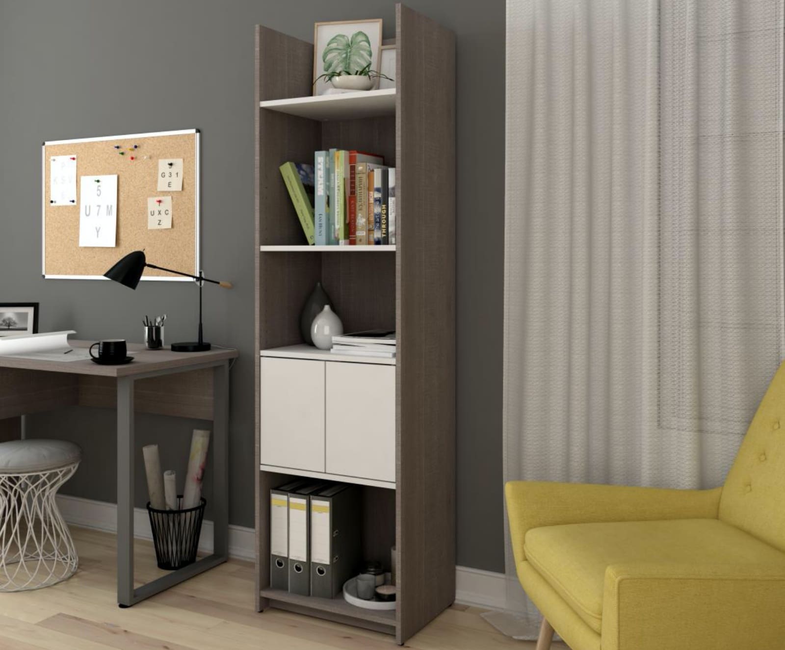 Bureau à domicile moderne avec une étagère étroite Bestar