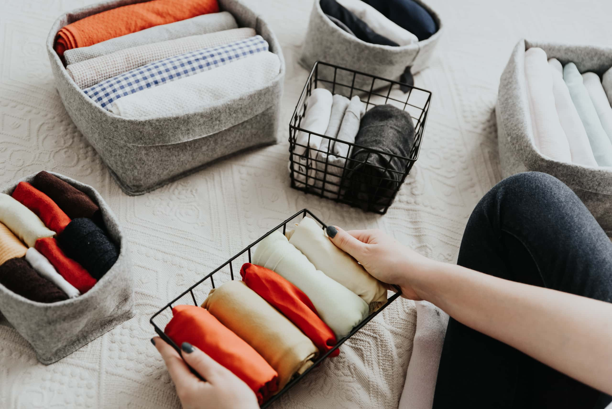 folding clothes small baskets