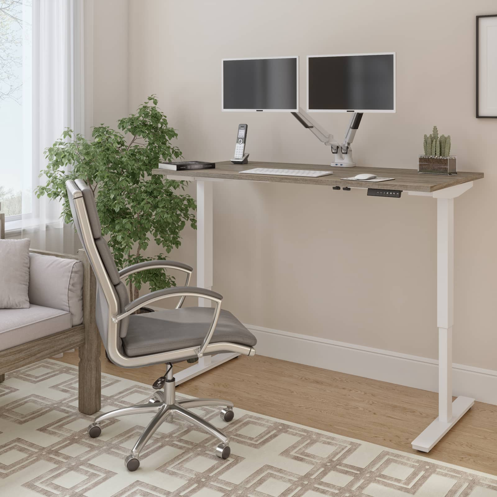 adjustable desk two monitor stands