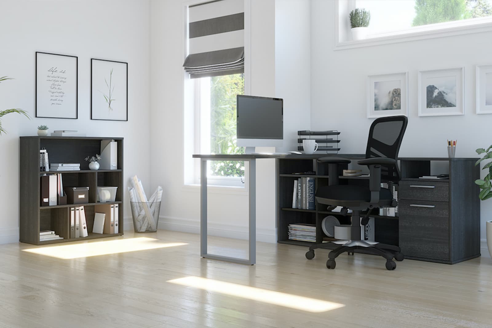 l-shaped desk with table desk and storage unit