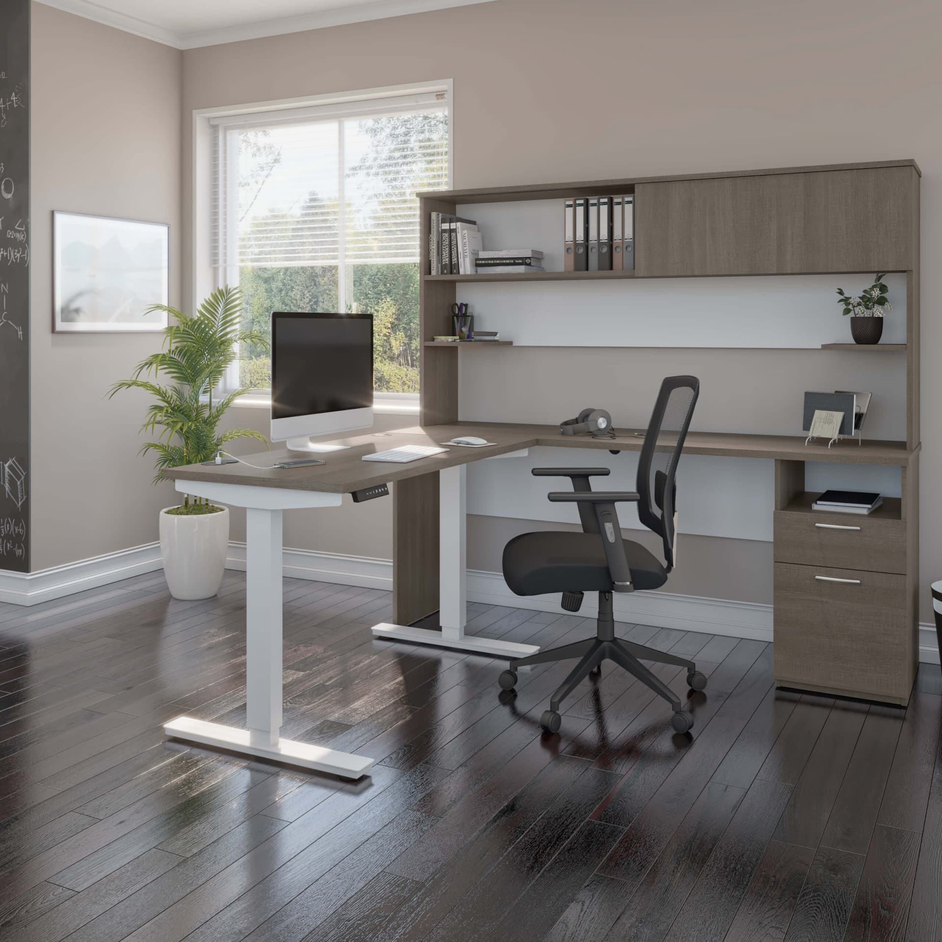 Professional home office with an L-Shaped standing desk