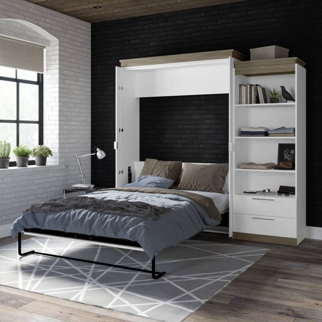 Two-tone Murphy bed with shelving