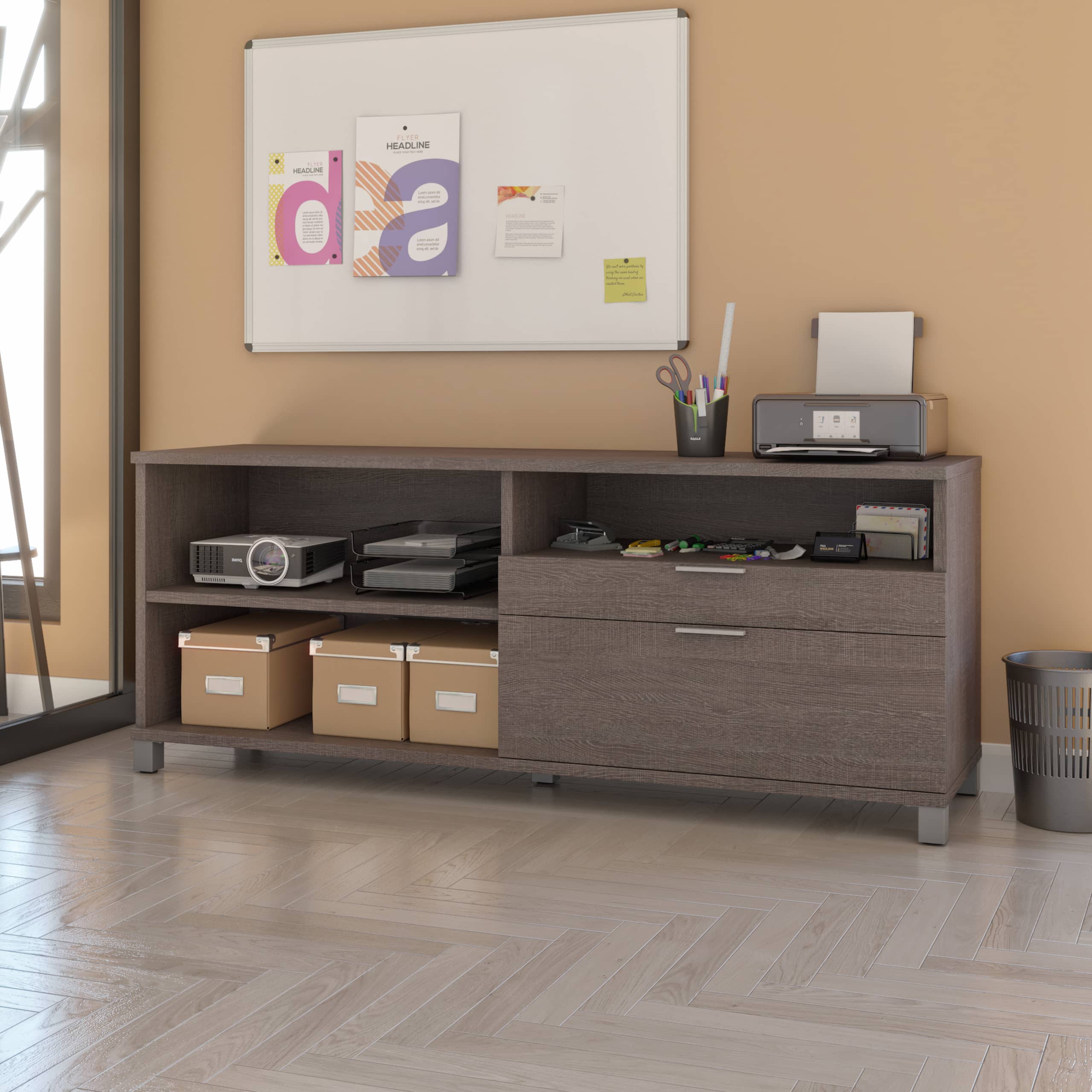 Office credenza in a bright open space