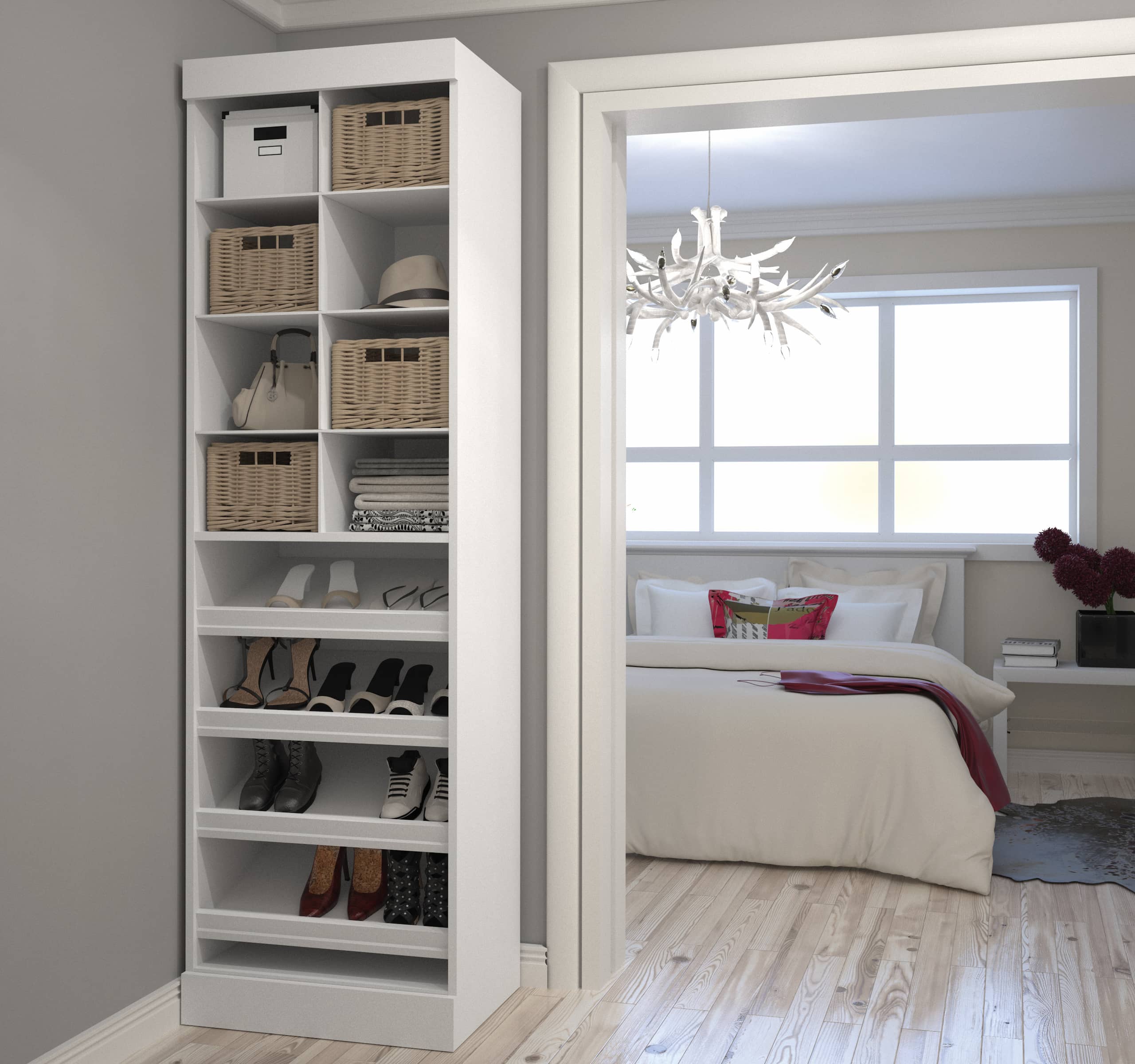 White closet organizer in a corner