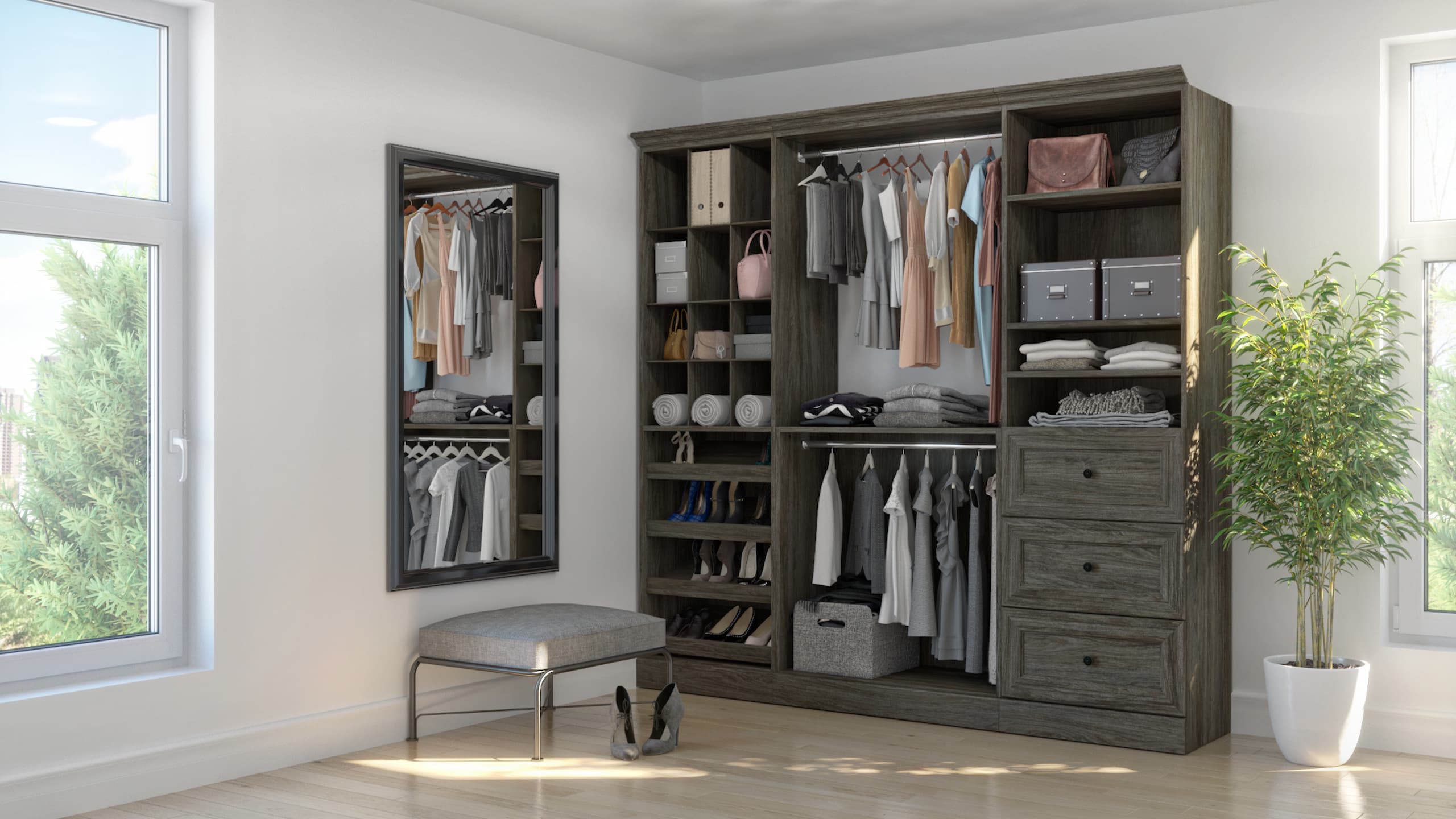 Bestar closet systems in a bright room