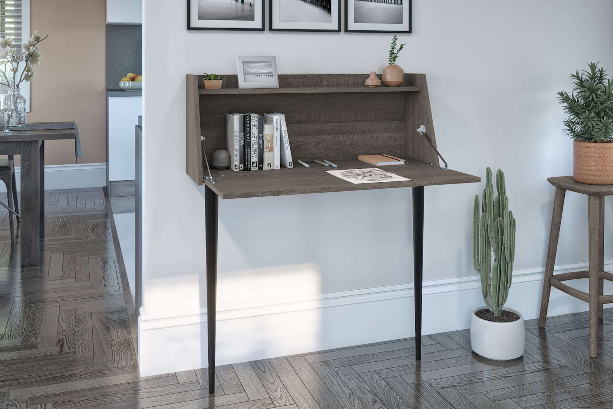 Beautiful secretary desk with books and decorations