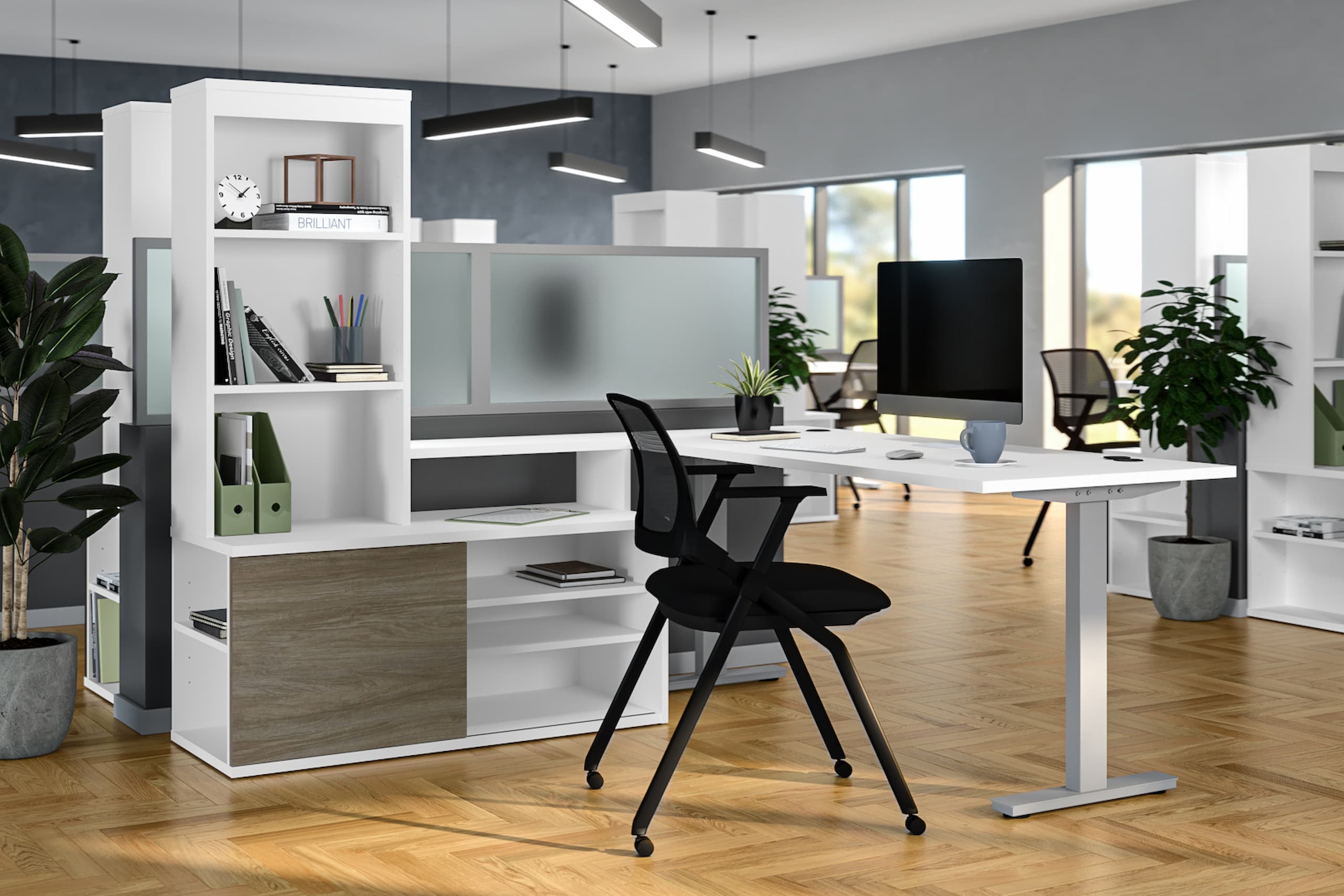 Functional and stylish workstation in a commercial workspace