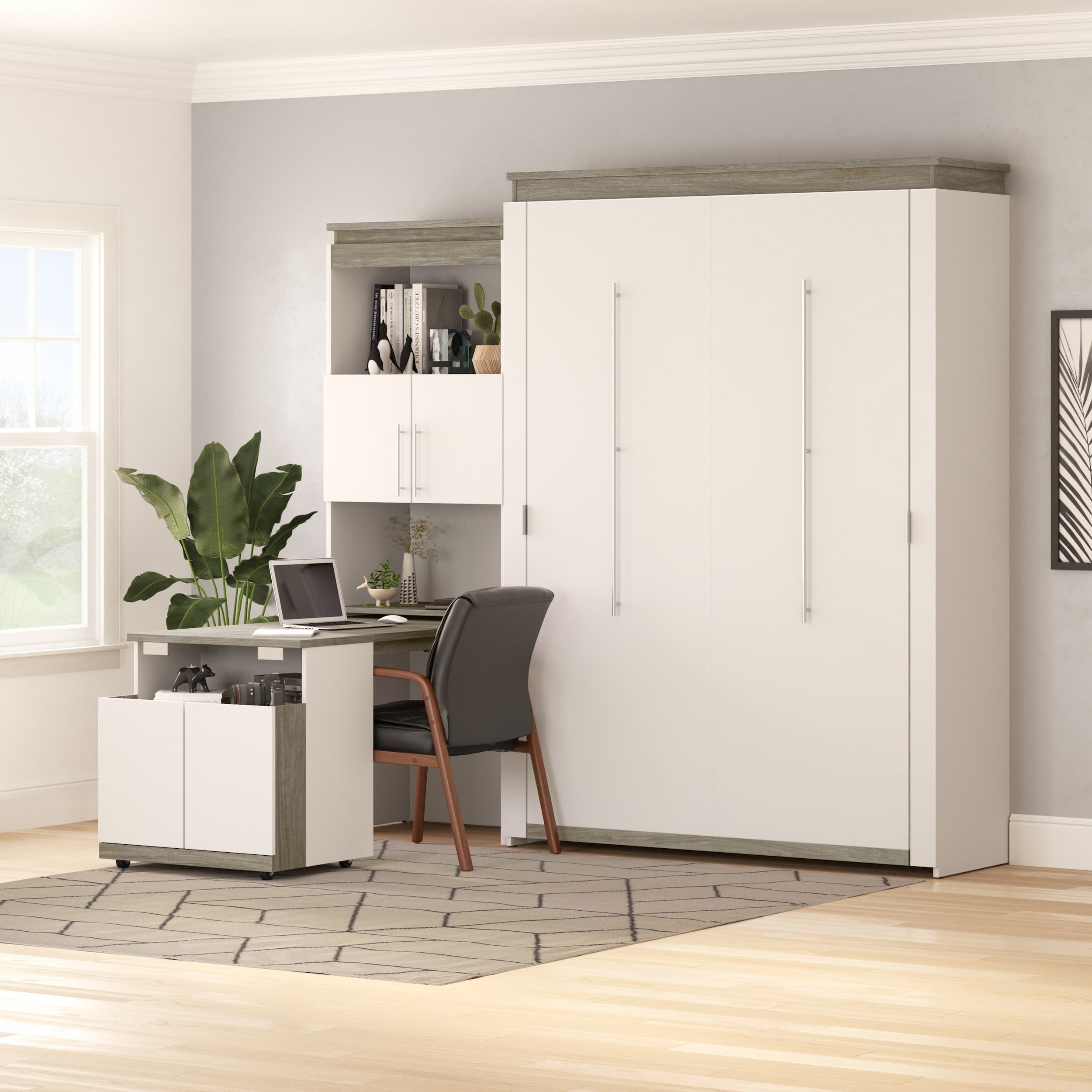A space-saving, multipurpose Murphy bed with desk