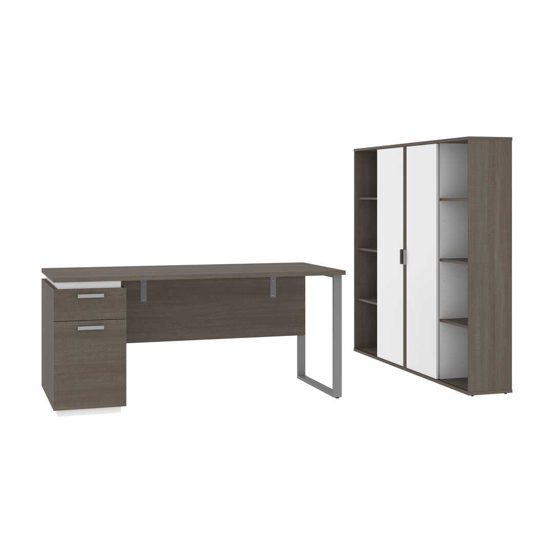 66W Desk with Single Pedestal and Storage Cabinets