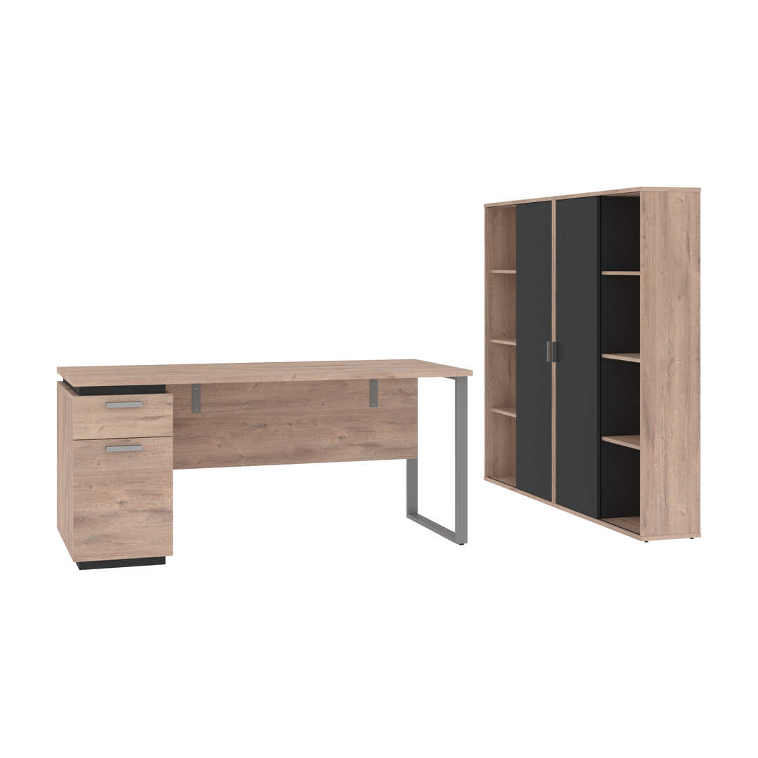 66W Desk with Single Pedestal and Storage Cabinets