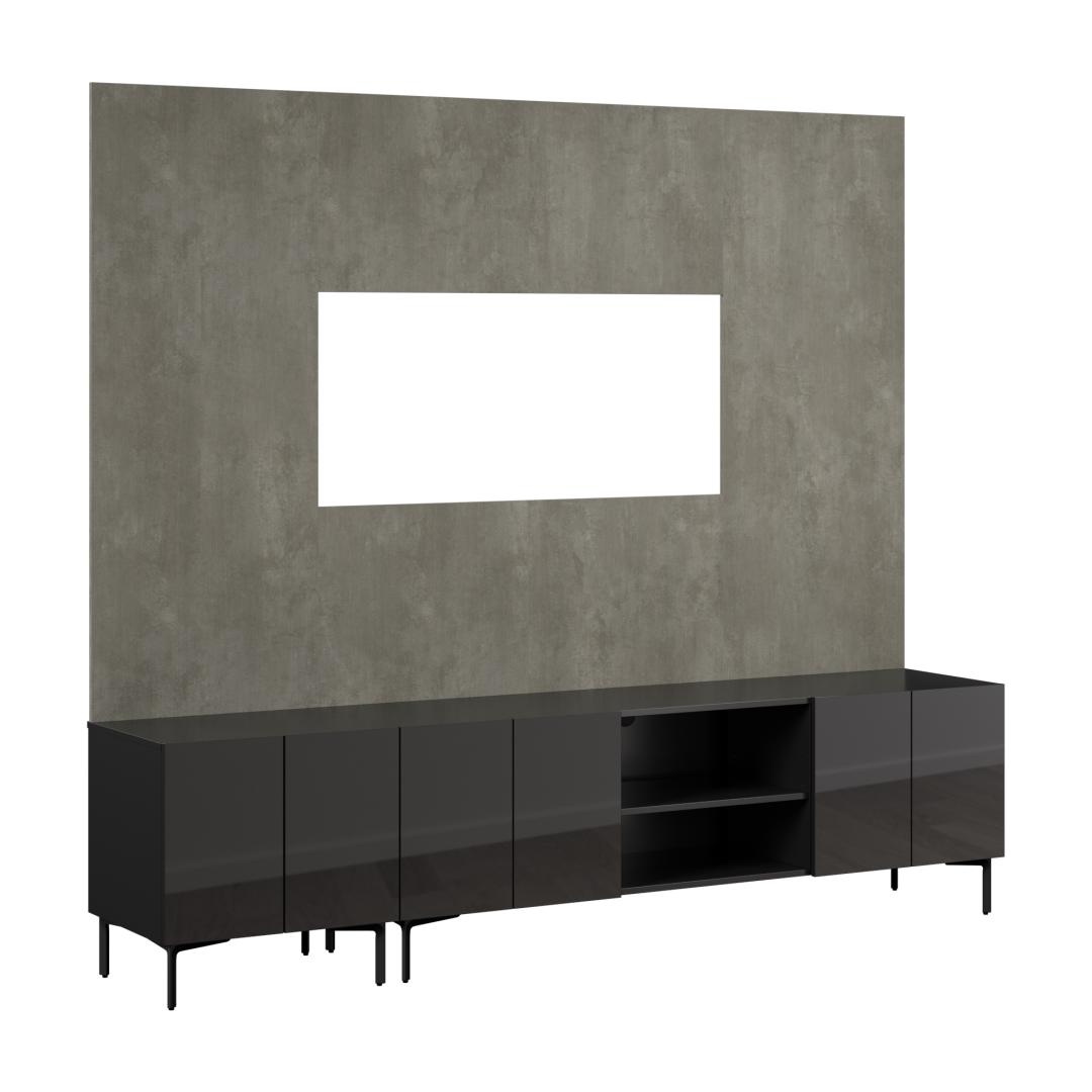 Centre de divertissement modulaire avec meuble télé, armoire et grand panneau mural, 94L