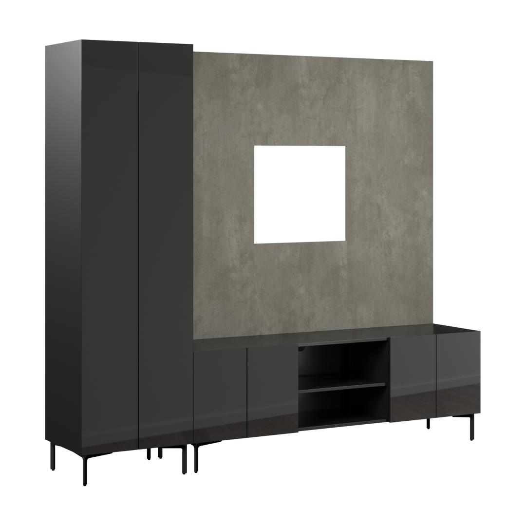 Centre de divertissement modulaire avec meuble télé, grande armoire et petit panneau mural, 94L