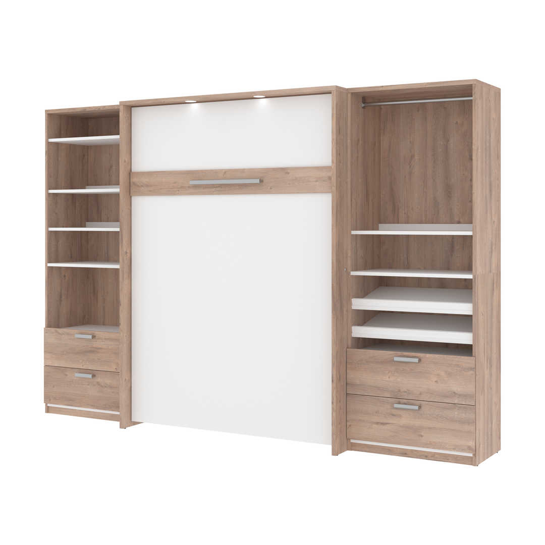 Lit escamotable double avec 2 organisateurs de garde-robe avec tiroirs (119L)