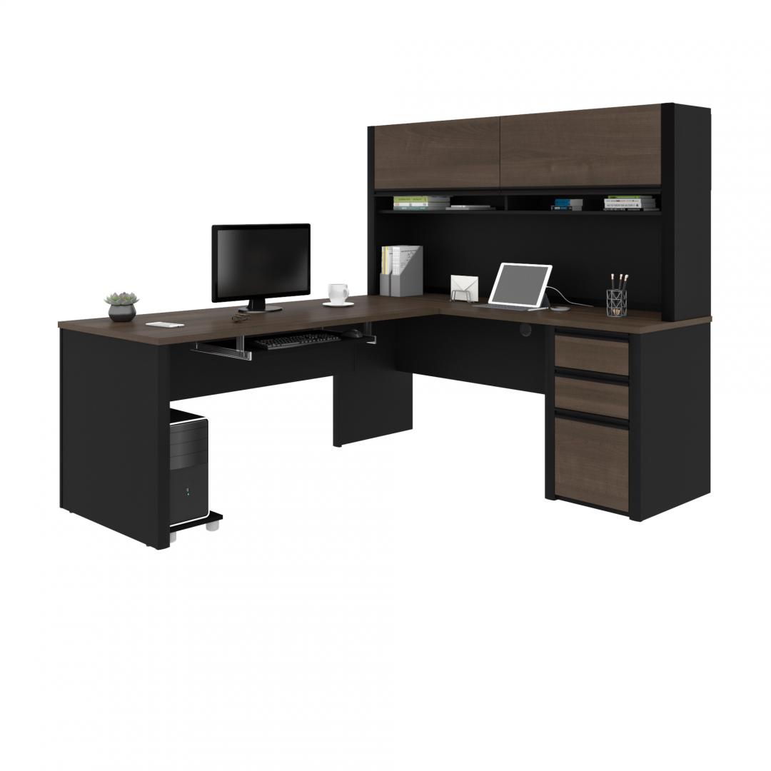 Bureau en L 72L avec huche et caisson