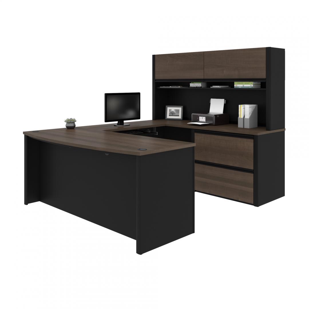 72W U-Shaped Executive Desk with Lateral File Cabinet and Hutch