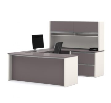 U-Shaped Executive Desk with Lateral File Cabinet and Hutch