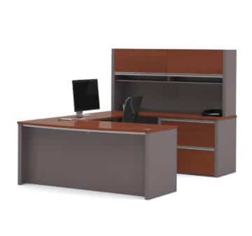 U-Shaped Executive Desk with Lateral File Cabinet and Hutch