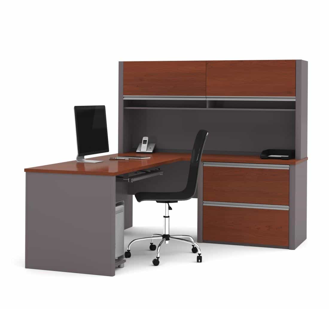 L-Shaped Desk with Lateral File Cabinet and Hutch