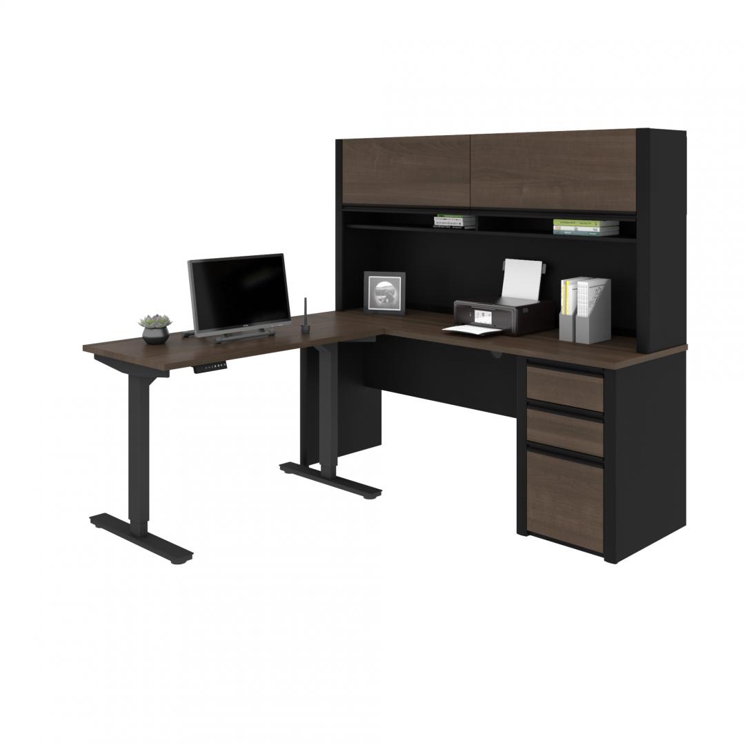 L shaped standing on sale desk with hutch