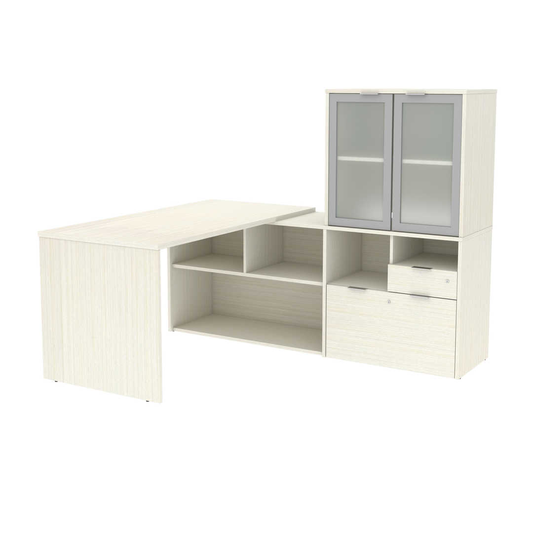 I3 Plus L Shaped Desk With Frosted Glass Doors Hutch Bestar
