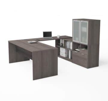 Bureau de direction en U avec huche munie de portes en verre givré