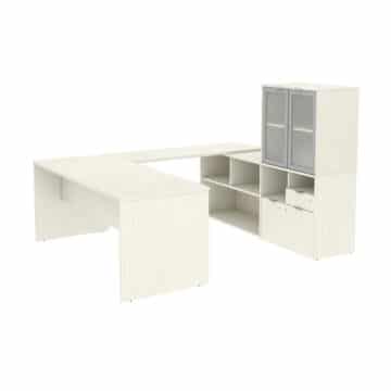 Bureau de direction en U avec huche munie de portes en verre givré