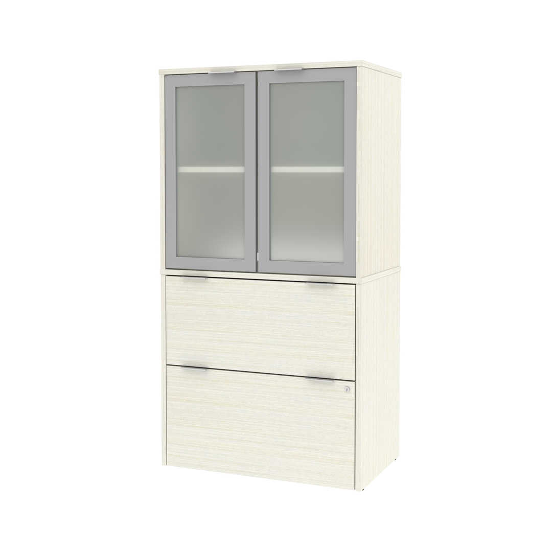 Lateral File Cabinet with Frosted Glass Doors Hutch