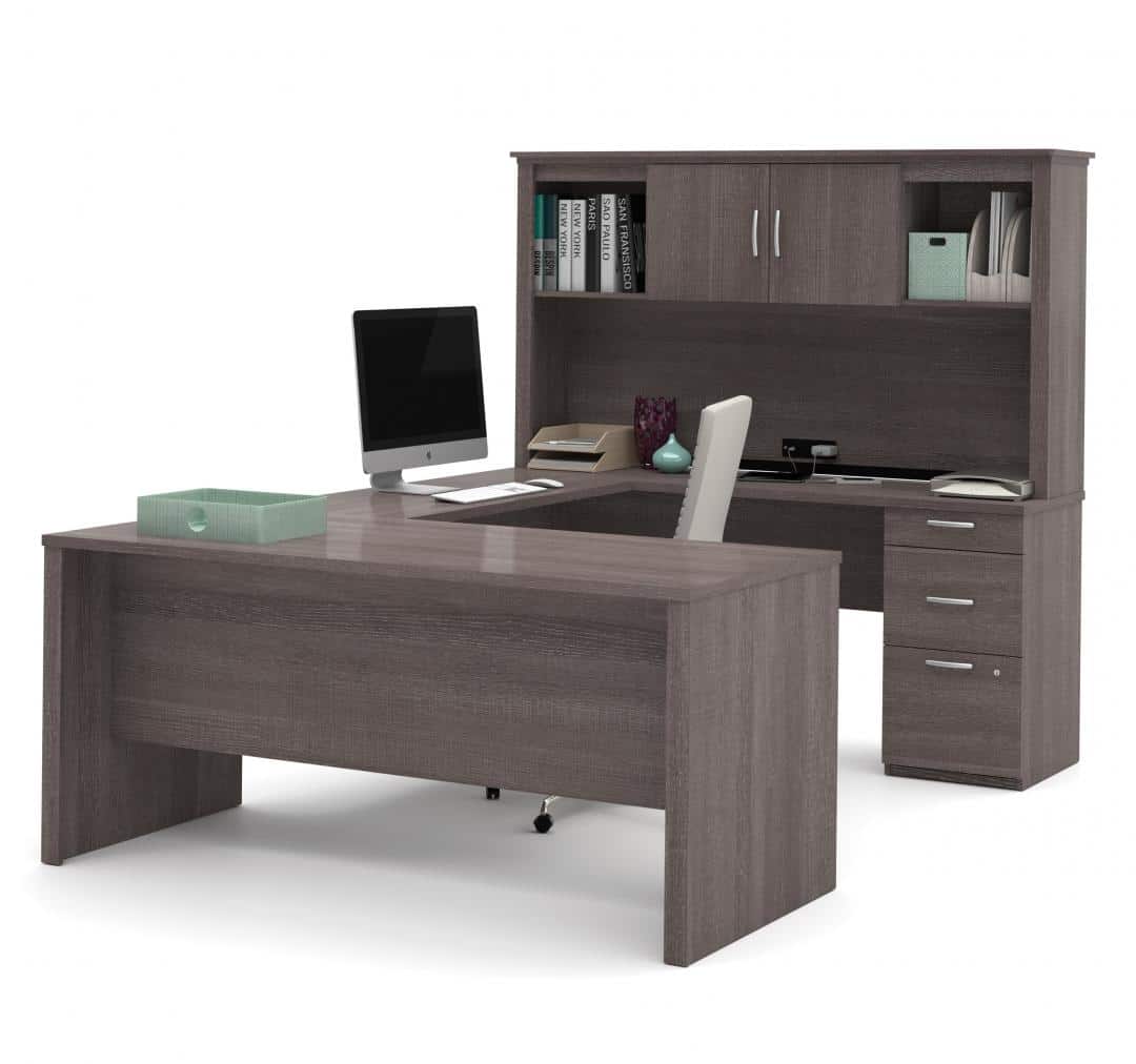 Executive U Or L Shaped Office Desk With Pedestal And Hutch