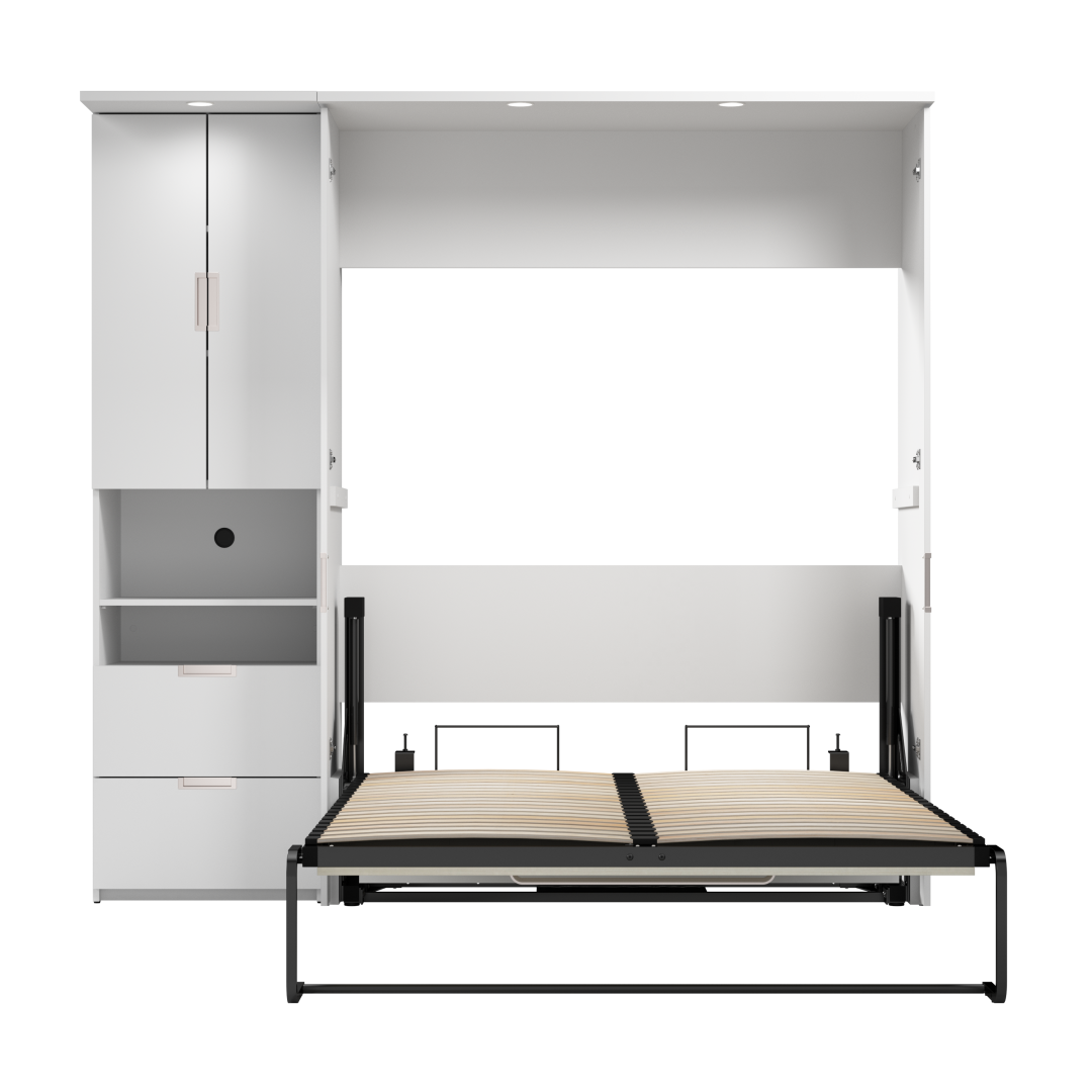 Bestar Lit double escamotable 88L et rangement avec table de nuit