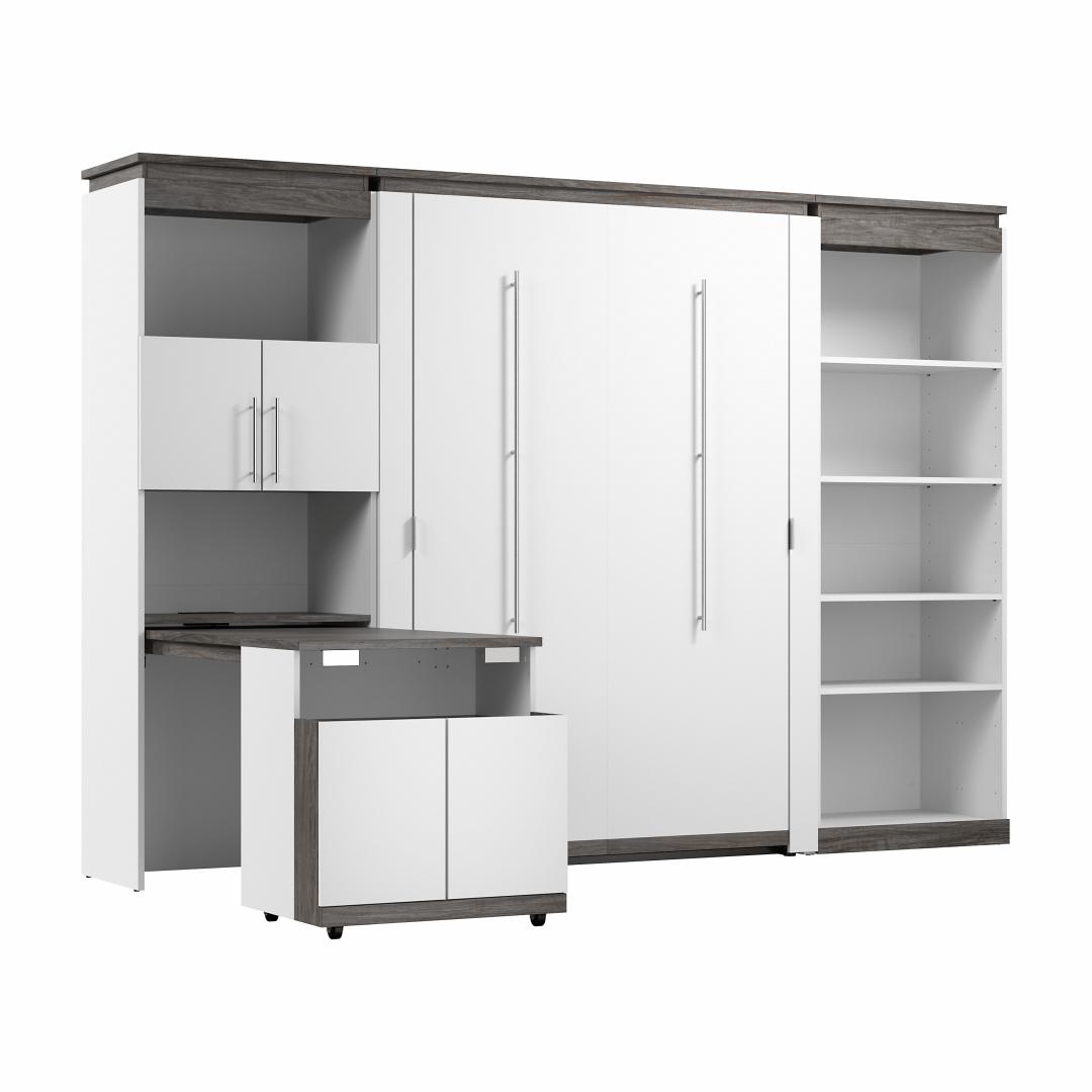 Lit escamotable double avec tablettes et armoire avec bureau rétractable (120L)