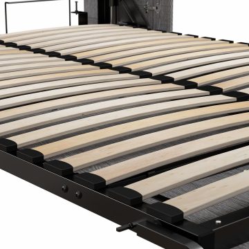Grand lit escamotable (queen) et 2 armoires avec tablettes coulissantes (125L)