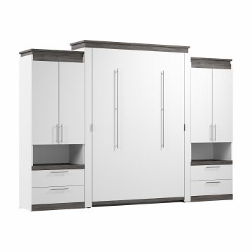 Grand lit escamotable (queen) et 2 armoires avec tablettes coulissantes (125L)