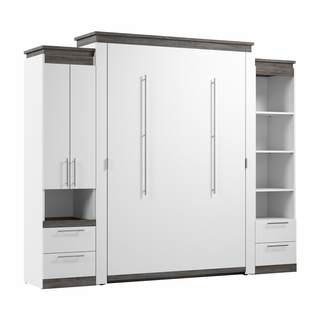 Grand lit escamotable avec armoire et grande étagère avec tiroirs (106L)