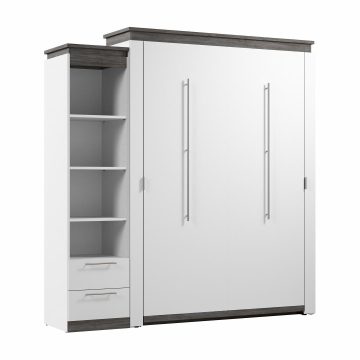 Grand lit escamotable (queen) et étagère étroite avec tiroirs (85L)