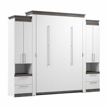 Grand lit escamotable (queen) et 2 armoires avec tablettes coulissantes (105L)