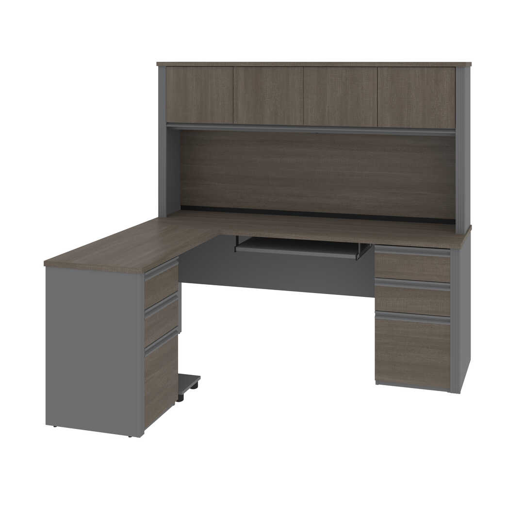 Modern L-Shaped Office Desk with Two Pedestals and Hutch