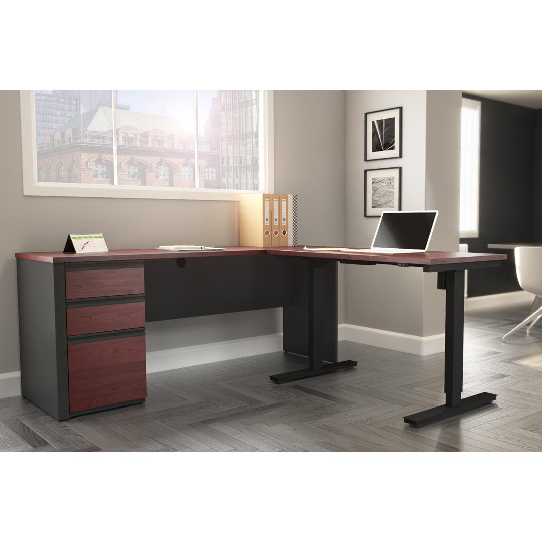 72W L-Shaped Standing Desk with Pedestal