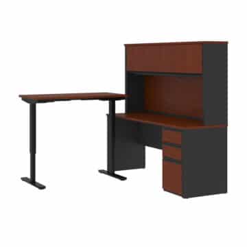 Bureau assis-debout en L 72L avec caisson et huche
