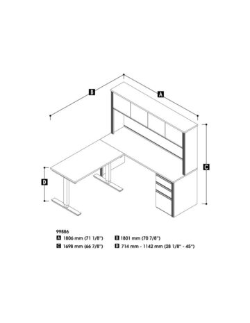 Ensemble de 2 articles incluant un bureau assis-debout et un bureau avec huche