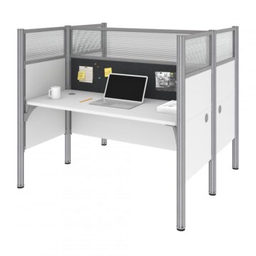 Two Face-to-Face Office Cubicles with Gray Tack Boards and High Privacy Panels