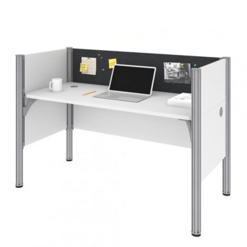 Single Office Cubicle with Gray Tack Board and Low Privacy Panels
