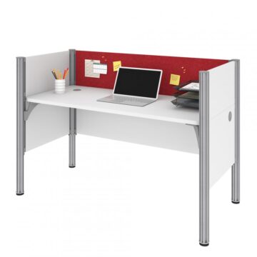 Single Office Cubicle with Red Tack Board and Low Privacy Panels