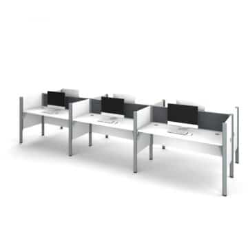 6-Person Office Cubicles with Gray Tack Boards and Low Privacy Panels