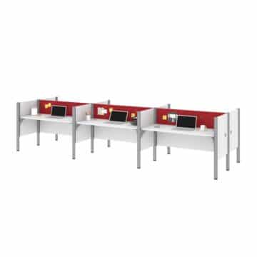 6-Person Office Cubicles with Red Tack Boards and Low Privacy Panels