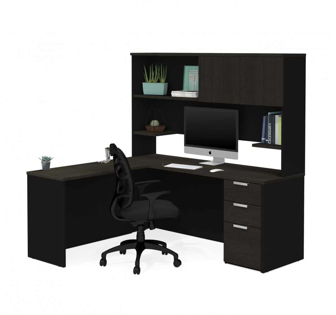 Bureau en L 72L avec caisson et huche